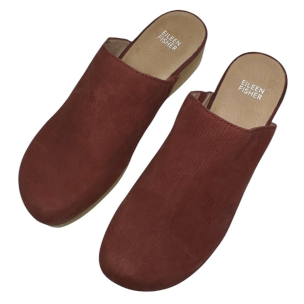 Eileen Fisher Leather Rust Colored Mules with Tan Sole Size 8 - Picture 4 of 13
